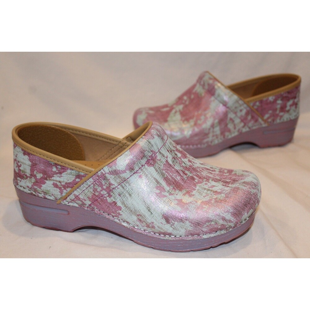DANSKO WOMEN'S PROFESSIONAL SLIP ON METALLIC CLOGS WIDE NIB PINK - Picture 7 of 8